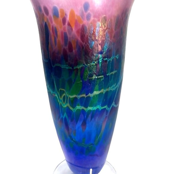 ROBERT HELD LARGE SIGNED TRUMPET CANADIAN IRIDESCENT ART GLASS ART DECO  VASE - Picture 15 of 16